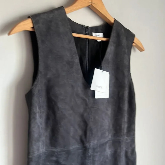NEW Vince Suede goat leather V Neck Shift Dress - Picture 6 of 14